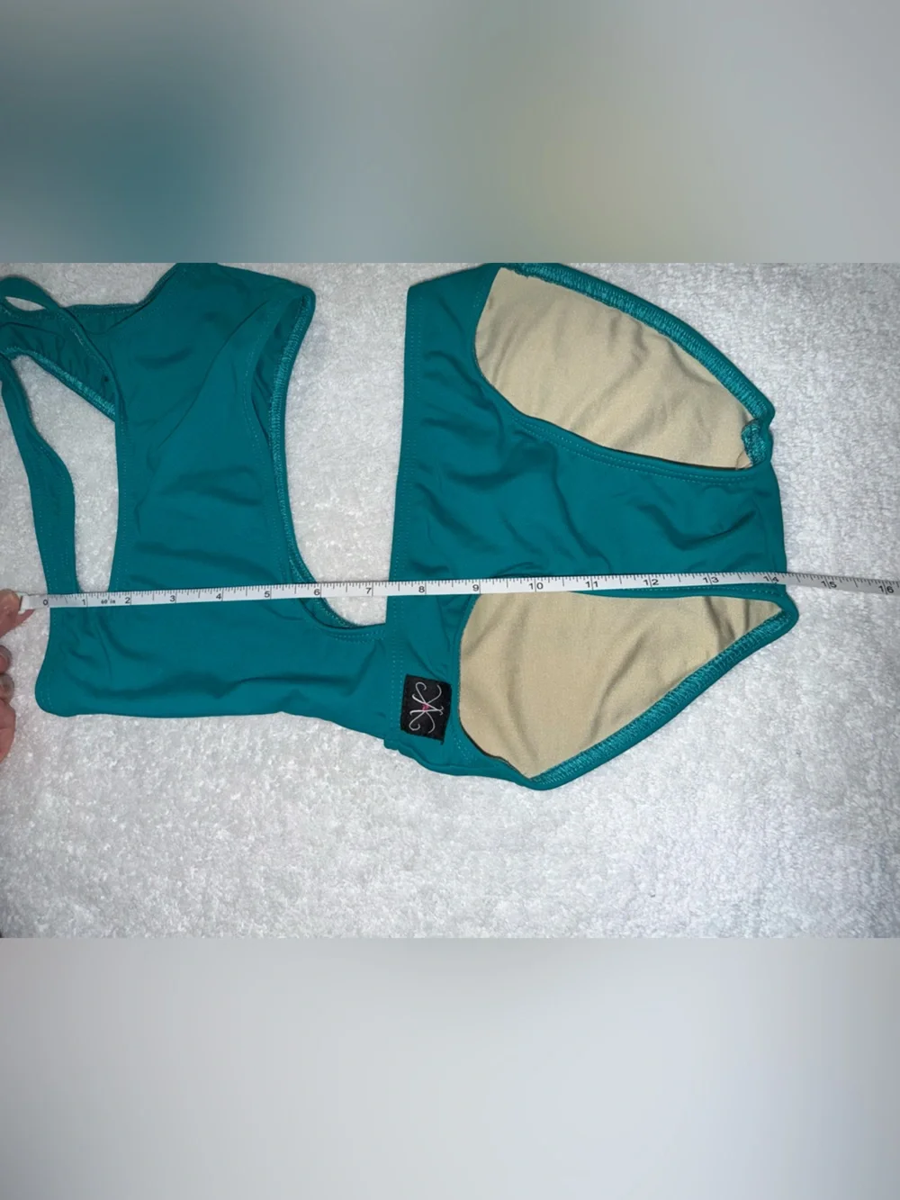 Kandi Kouture Teal One-Shoulder Cutout Kids Leotard Size Child Medium (5/6)